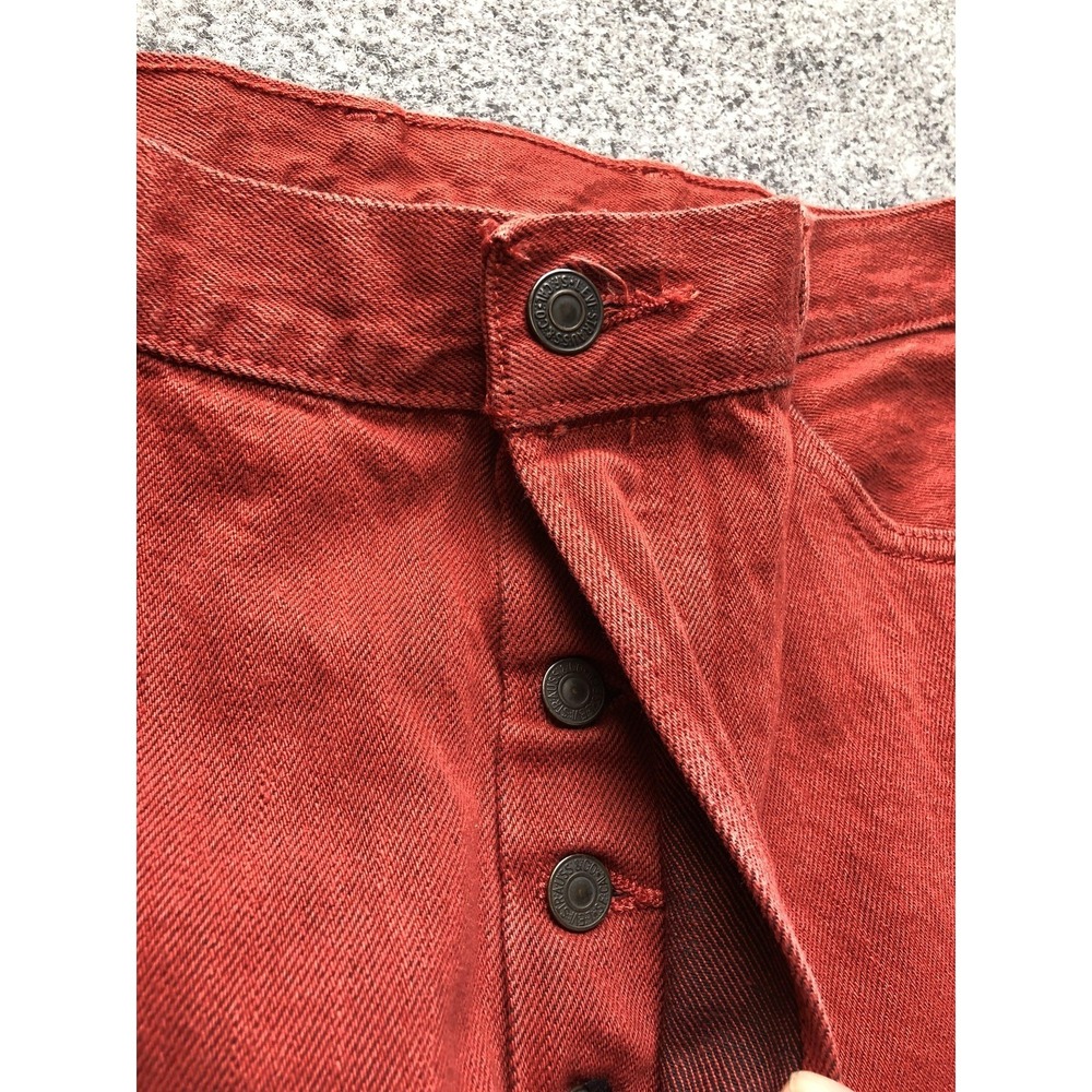 Levis 501 Jeans Mens 37x28 (38x32) Red Denim Straight Leg Button Fly Pants - Picture 6 of 8
